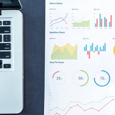 bar charts, line graphs and laptop